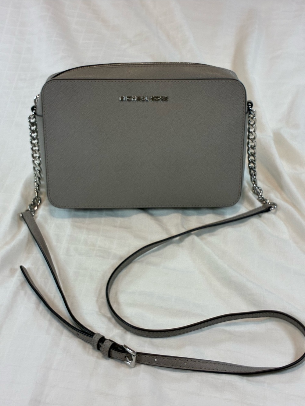 Michael Kors Light Gray Saffiano Leather Crossbody Bag